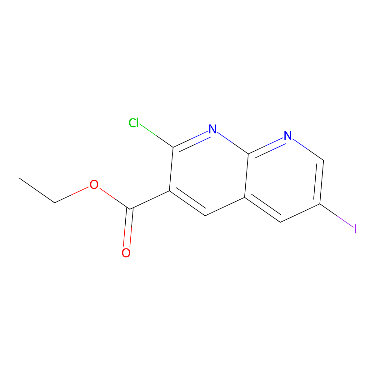 Ethyl 2-chloro-6-iodo-1,8-naphthyridine-3-carboxylate molecular structure, CAS 1330583-63-5