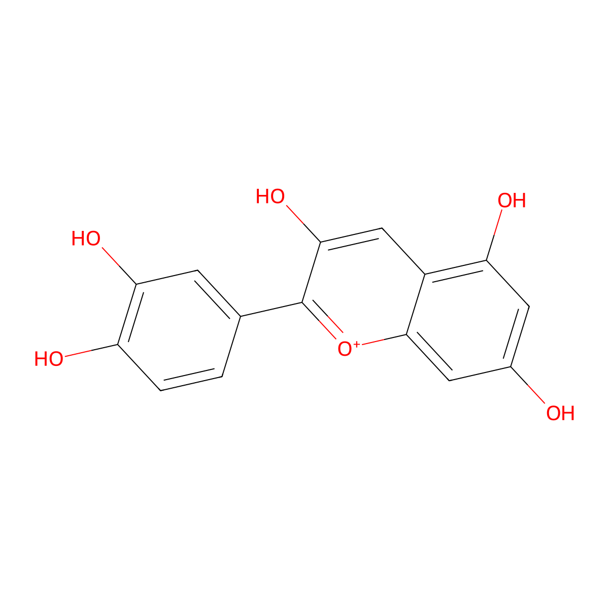 2-(3,4-Dihydroxyphenyl)-3,5,7-trihydroxy-1-Benzopyrylium molecular structure, CAS 13306-05-3