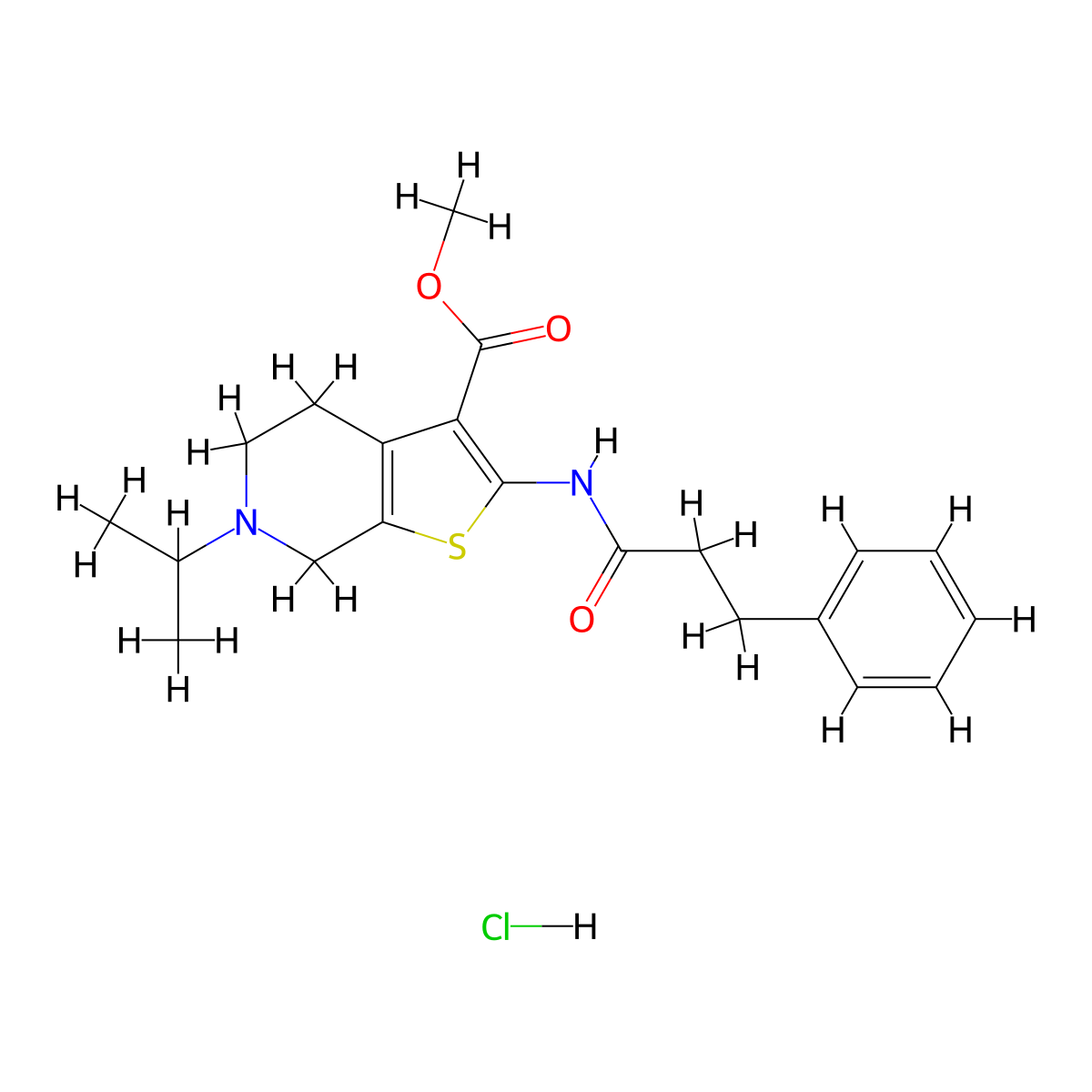 Methyl 6-isopropyl-2-(3-phenylpropanamido)-4,5,6,7-tetrahydrothieno[2,3-c]pyridine-3-carboxylate hydrochloride molecular structure, CAS 1330613-10-9