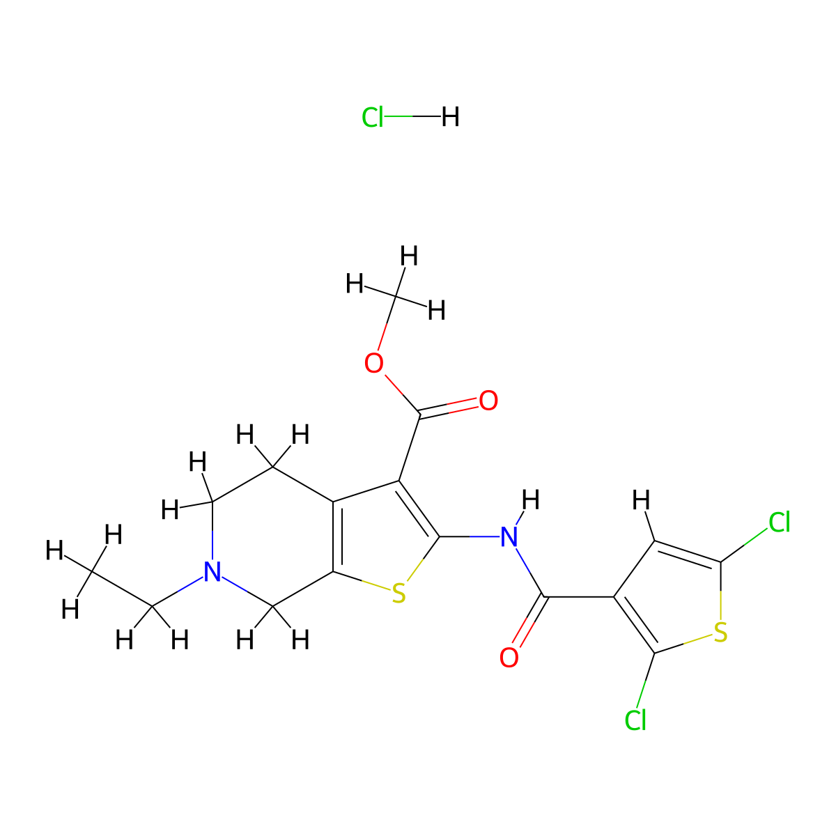 Methyl 2-(2,5-dichlorothiophene-3-carboxamido)-6-ethyl-4,5,6,7-tetrahydrothieno[2,3-c]pyridine-3-carboxylate hydrochloride molecular structure, CAS 1330613-15-4
