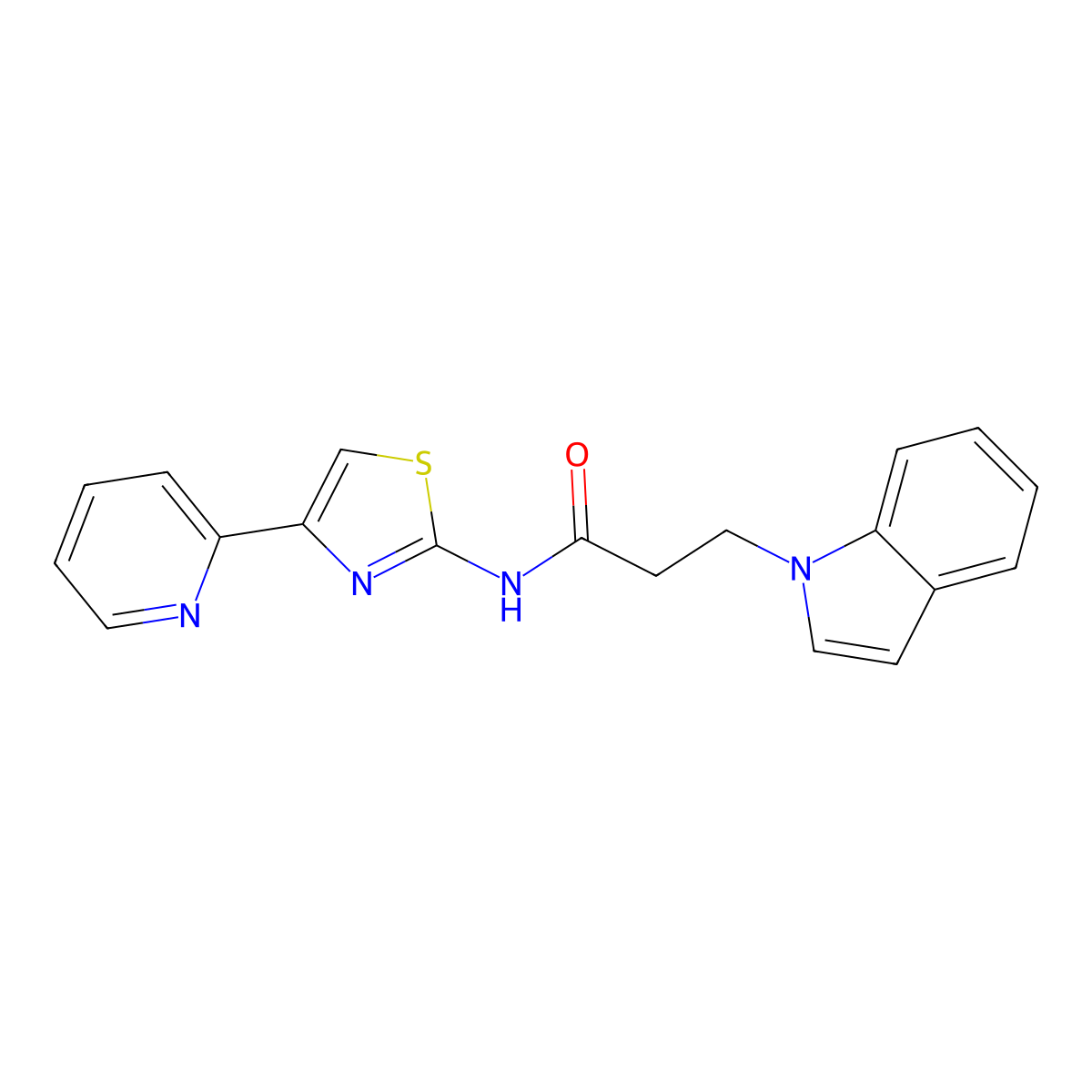 3-(1H-indol-1-yl)-N-(4-(pyridin-2-yl)thiazol-2-yl)propanamide molecular structure, CAS 1330618-40-0