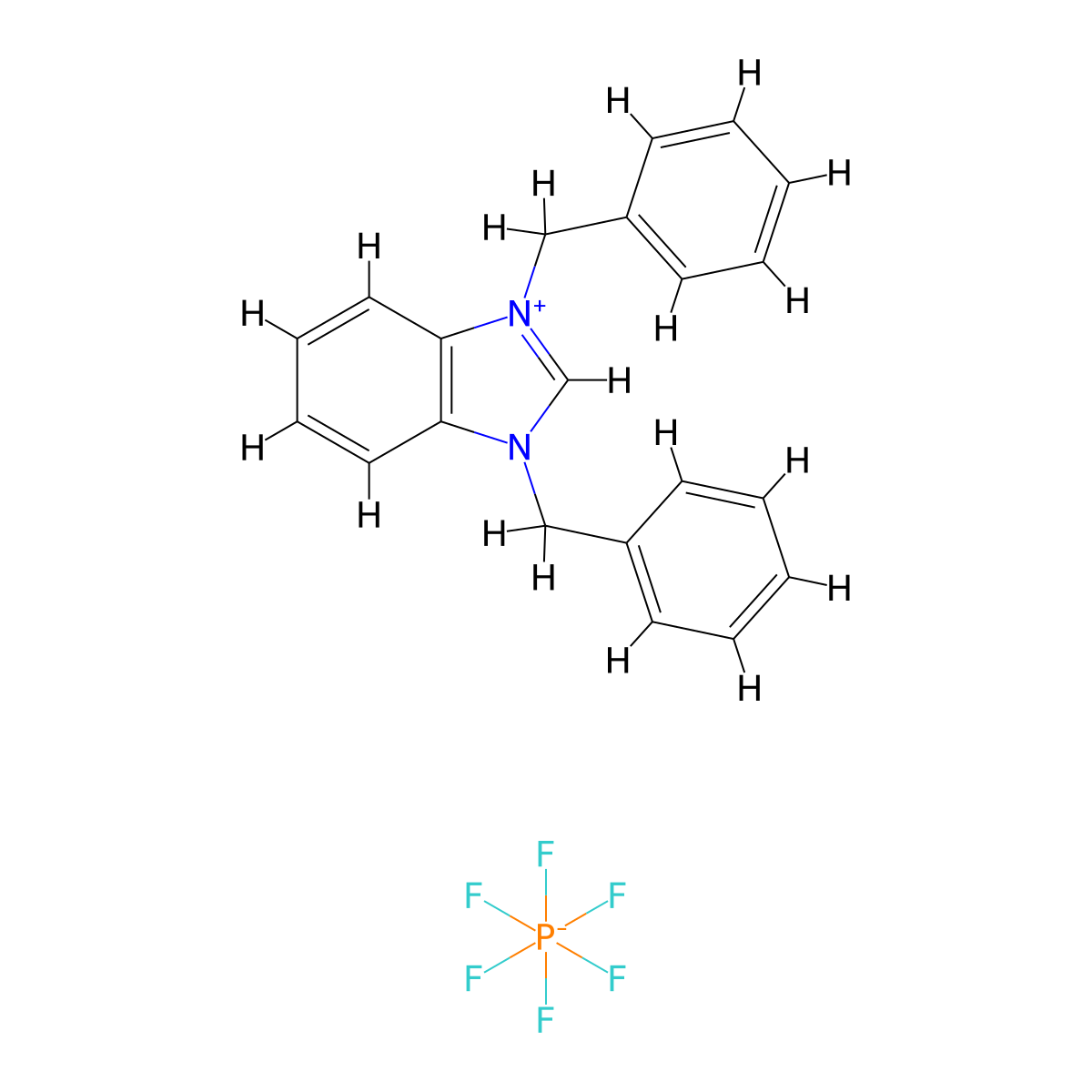 1,3-Dibenzyl-1H-benzo[d]imidazol-3-ium hexafluorophosphate(V) molecular structure, CAS 1330629-94-1