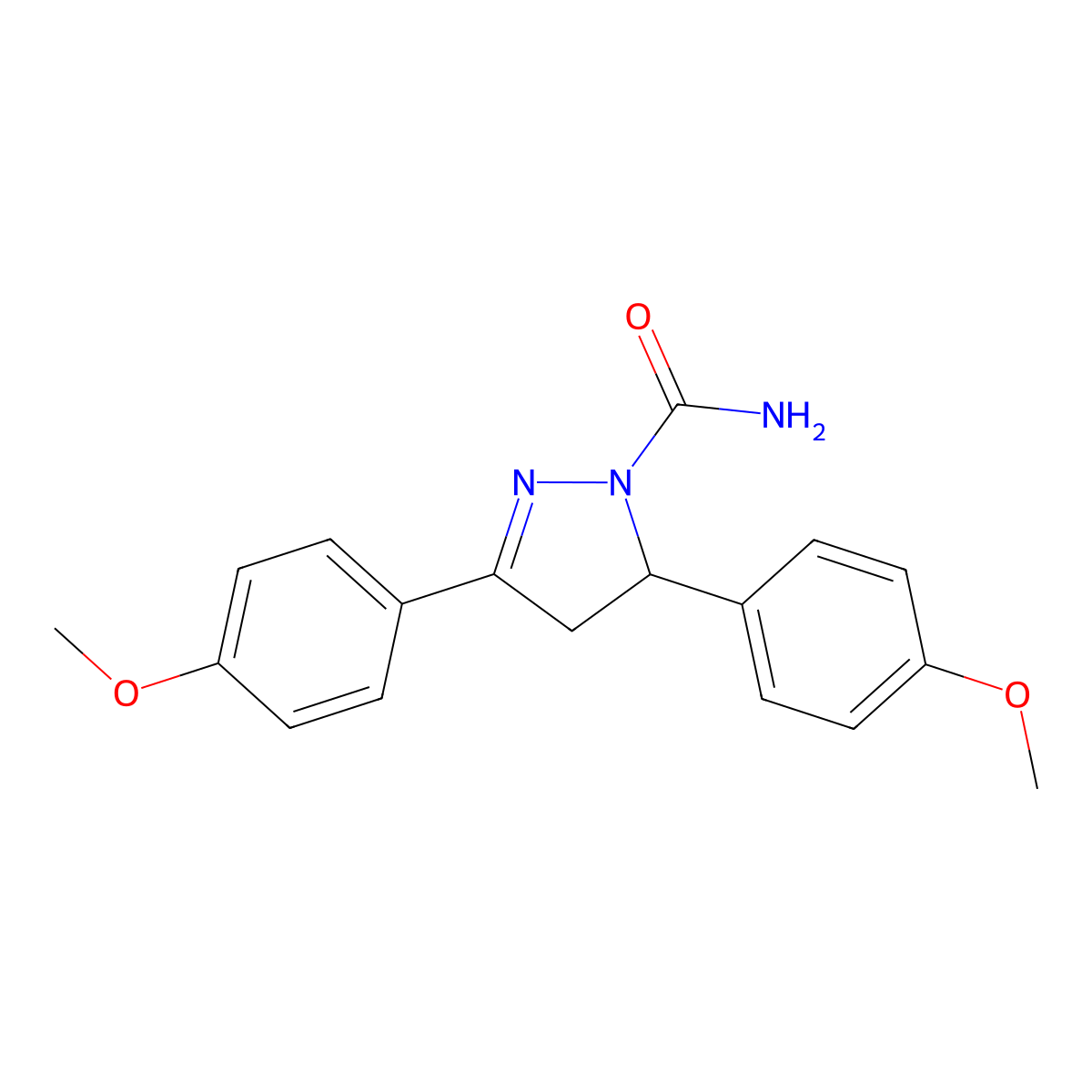 3,5-bis(4-methoxyphenyl)-4,5-dihydro-1H-pyrazole-1-carboxamide molecular structure, CAS 1330630-80-2