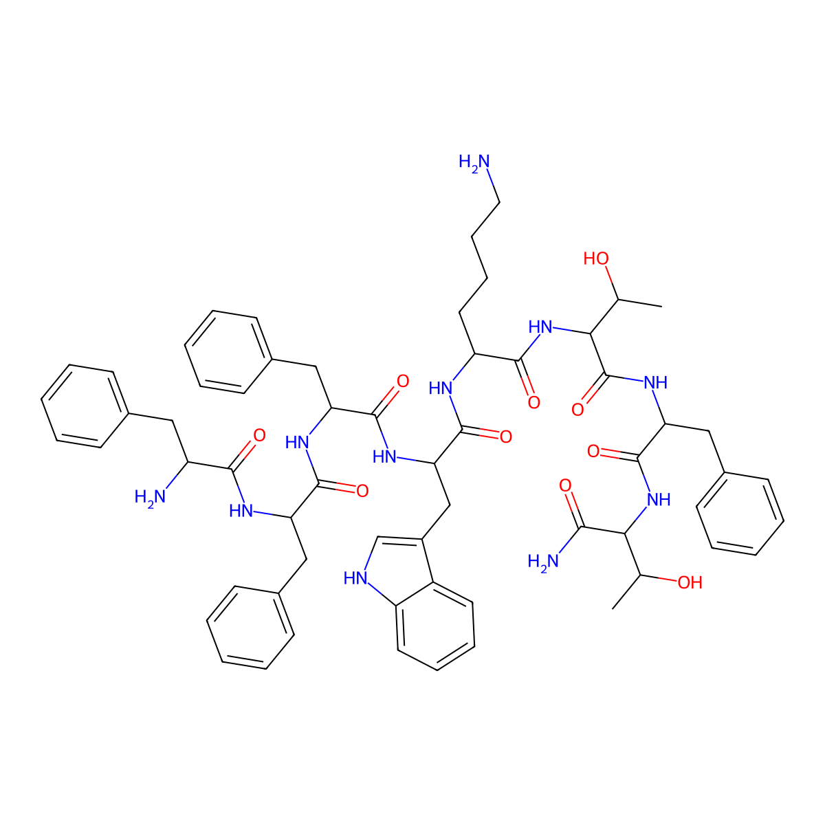 (2S)-6-amino-N-[(2S,3R)-1-[[(2S)-1-[[(2S,3R)-1-amino-3-hydroxy-1-oxobutan-2-yl]amino]-1-oxo-3-phenylpropan-2-yl]amino]-3-hydroxy-1-oxobutan-2-yl]-2-[[(2R)-2-[[(2S)-2-[[(2S)-2-[[(2R)-2-amino-3-phenylpropanoyl]amino]-3-phenylpropanoyl]amino]-3-phenylpropanoyl]amino]-3-(1H-indol-3-yl)propanoyl]amino]hexanamide molecular structure, CAS 133073-82-2