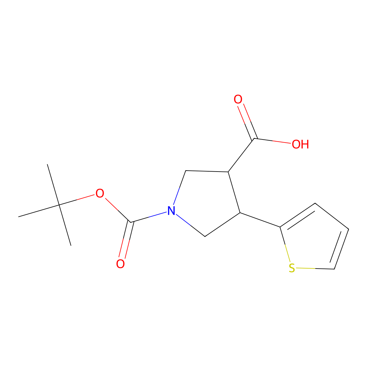 (3R,4R)-rel-1-(tert-Butoxycarbonyl)-4-(thiophen-2-yl)pyrrolidine-3-carboxylic acid molecular structure, CAS 1330750-24-7