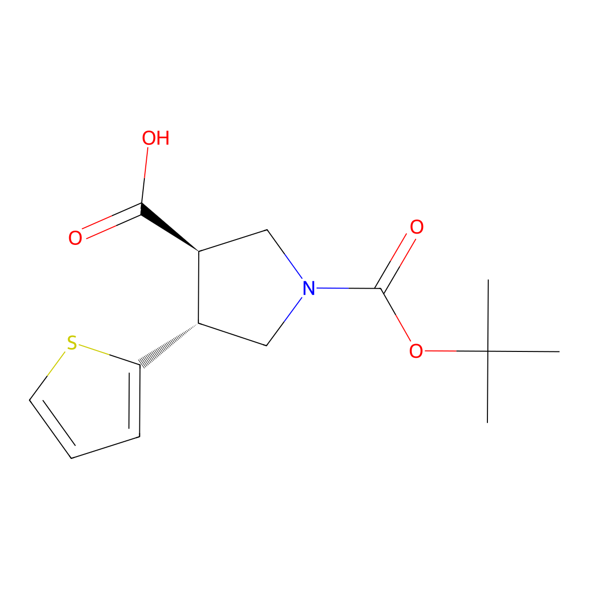 (3R,4R)-rel-1-(tert-Butoxycarbonyl)-4-(thiophen-2-yl)pyrrolidine-3-carboxylic acid molecular structure, CAS 1330750-24-7