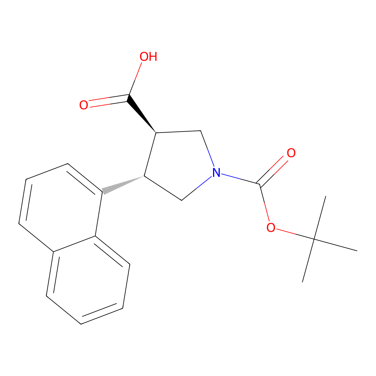 (3R,4S)-1-(tert-Butoxycarbonyl)-4-(naphthalen-1-yl)pyrrolidine-3-carboxylic acid molecular structure, CAS 1330750-32-7