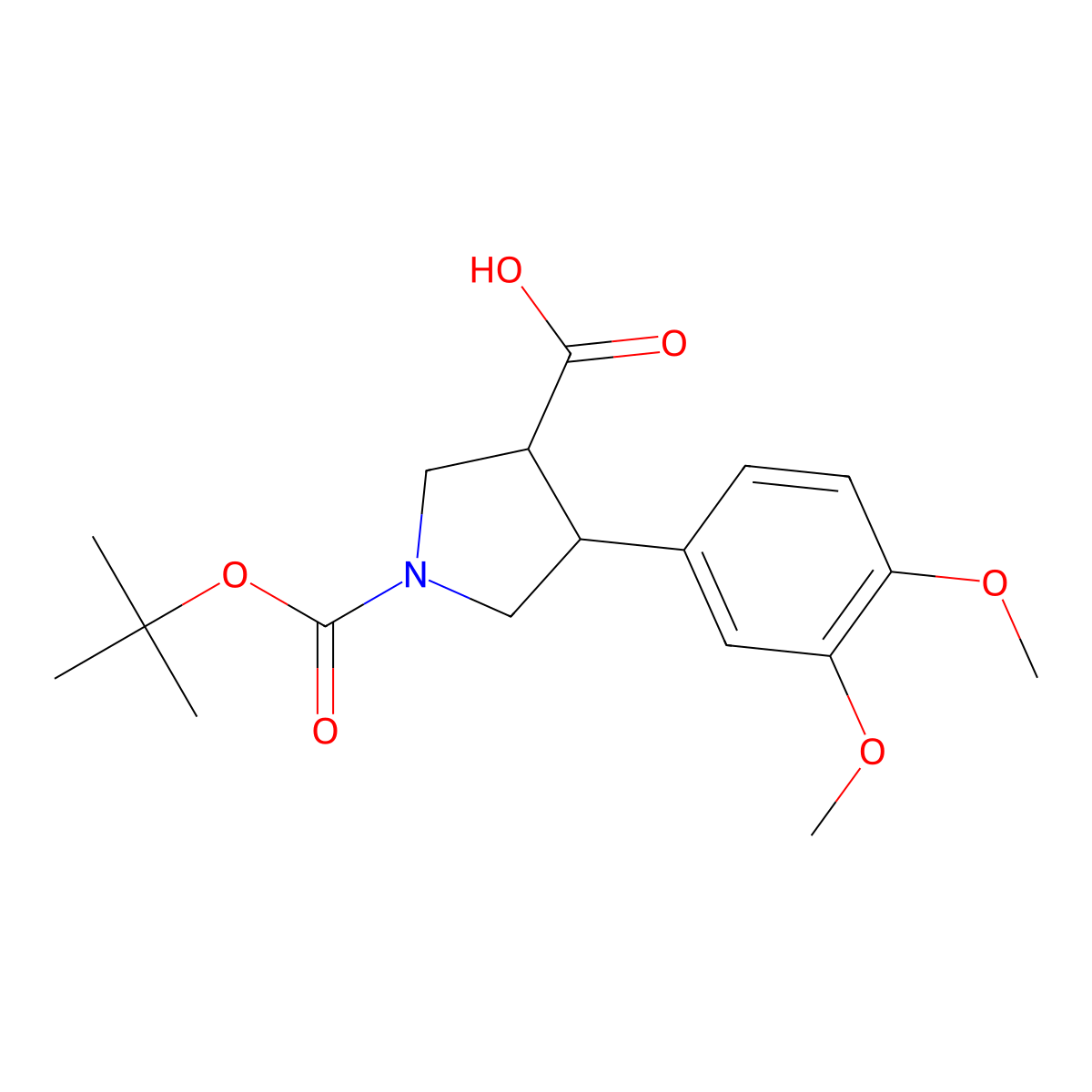 (3R,4S)-rel-1-(tert-butoxycarbonyl)-4-(3,4-dimethoxyphenyl)pyrrolidine-3-carboxylic acid molecular structure, CAS 1330750-33-8