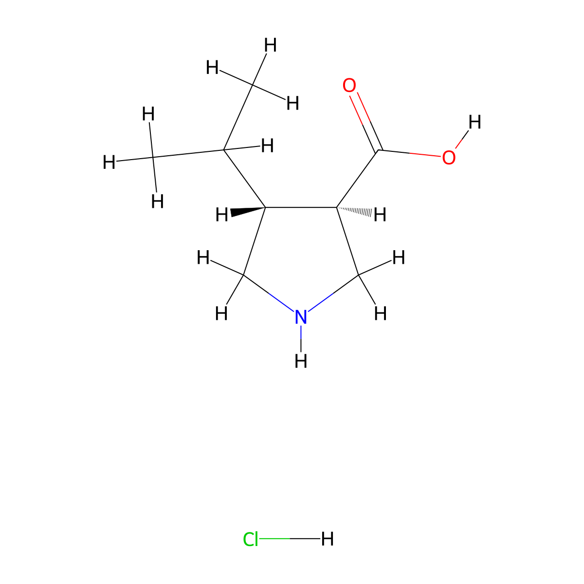(3R,4R)-rel-4-isopropylpyrrolidine-3-carboxylic acid hydrochloride molecular structure, CAS 1330750-36-1