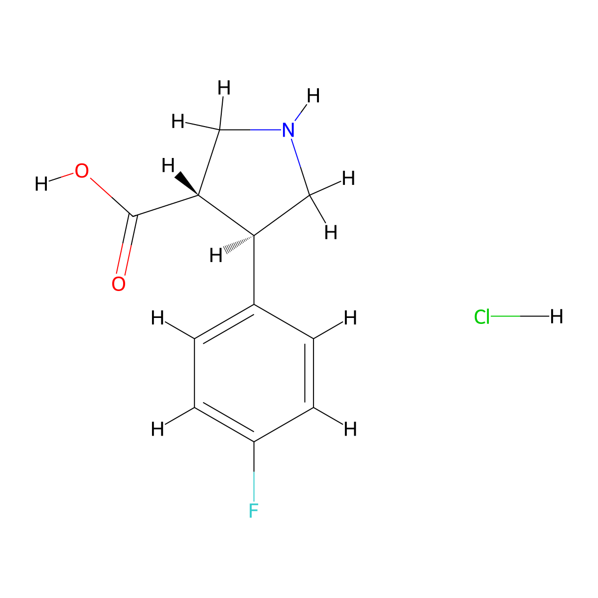 (3S,4R)-4-(4-fluorophenyl)pyrrolidine-3-carboxylic acid hydrochloride molecular structure, CAS 1330750-50-9