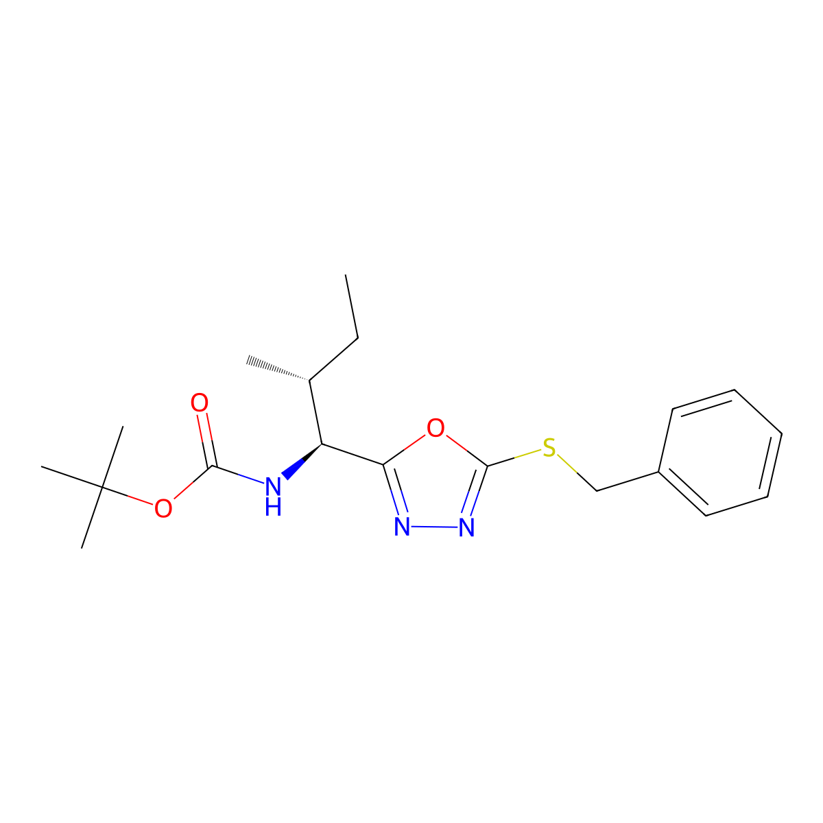 tert-butyl N-[(1S,2R)-1-(5-benzylsulfanyl-1,3,4-oxadiazol-2-yl)-2-methylbutyl]carbamate molecular structure, CAS 1330750-52-1