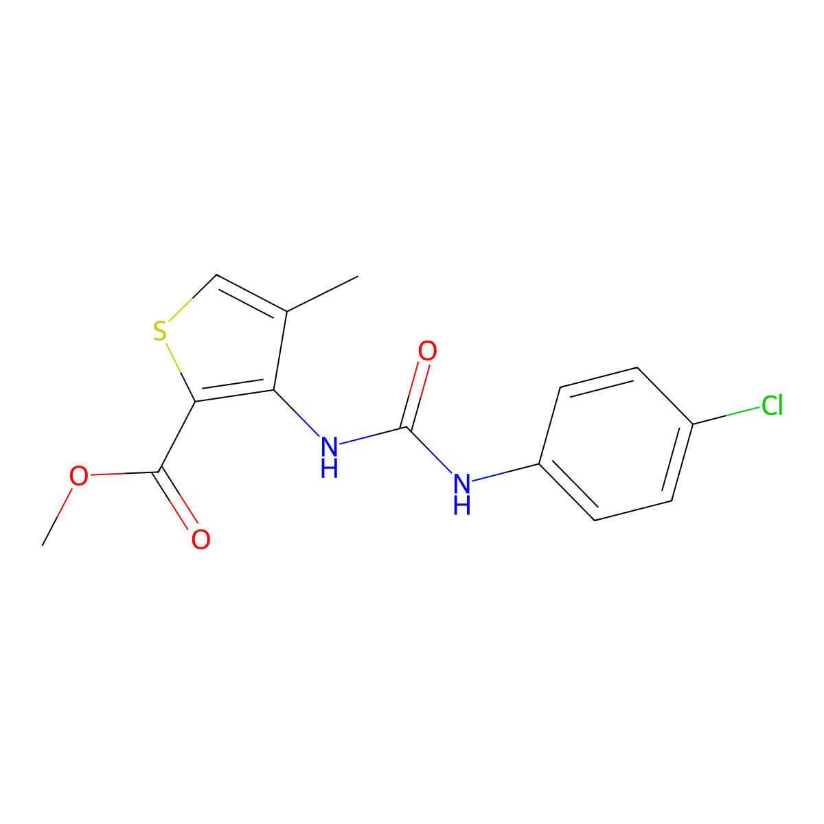 Methyl 3-{[(4-chlorophenyl)carbamoyl]amino}-4-methylthiophene-2-carboxylate molecular structure, CAS 1330750-57-6