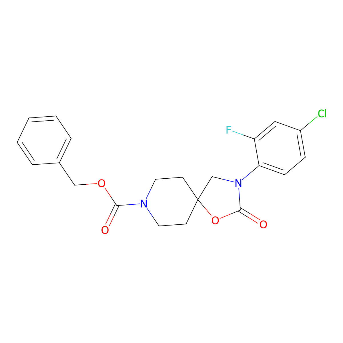 Benzyl 3-(4-chloro-2-fluorophenyl)-2-oxo-1-oxa-3,8-diazaspiro[4.5]decane-8-carboxylate molecular structure, CAS 1330750-59-8