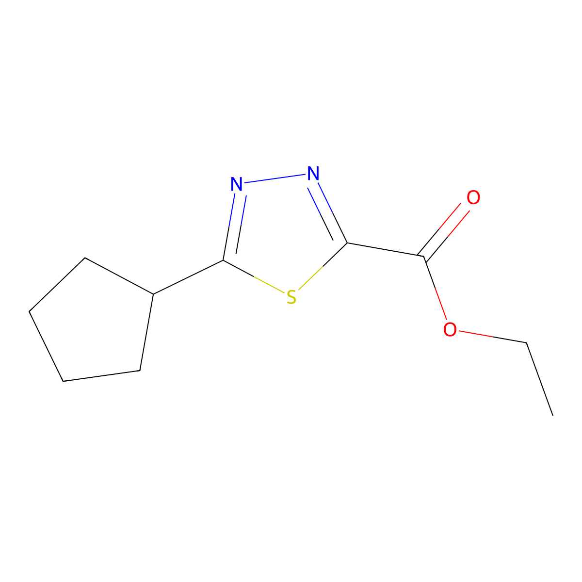 Ethyl 5-cyclopentyl-1,3,4-thiadiazole-2-carboxylate molecular structure, CAS 1330752-17-4