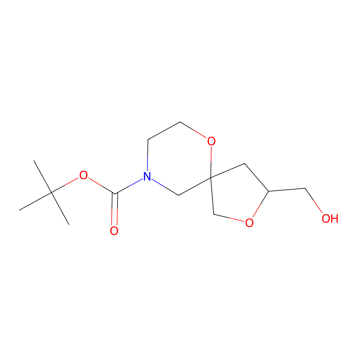 tert-Butyl 3-(hydroxymethyl)-2,6-dioxa-9-azaspiro[4.5]decane-9-carboxylate molecular structure, CAS 1330763-25-1