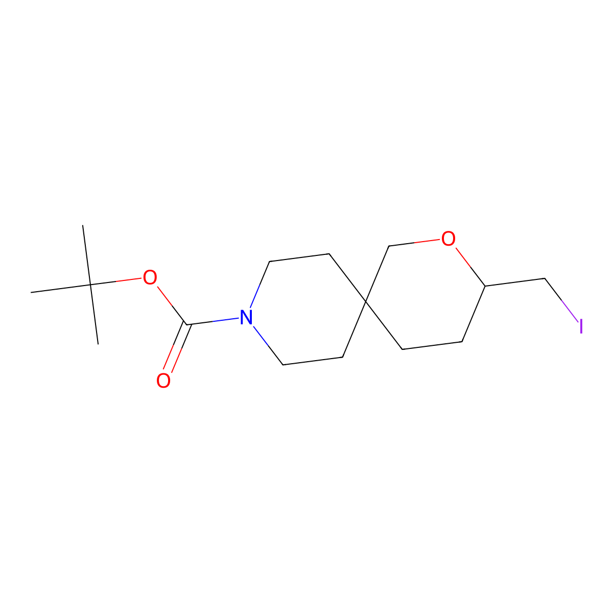 tert-Butyl 3-(iodomethyl)-2-oxa-9-azaspiro[5.5]undecane-9-carboxylate molecular structure, CAS 1330763-32-0