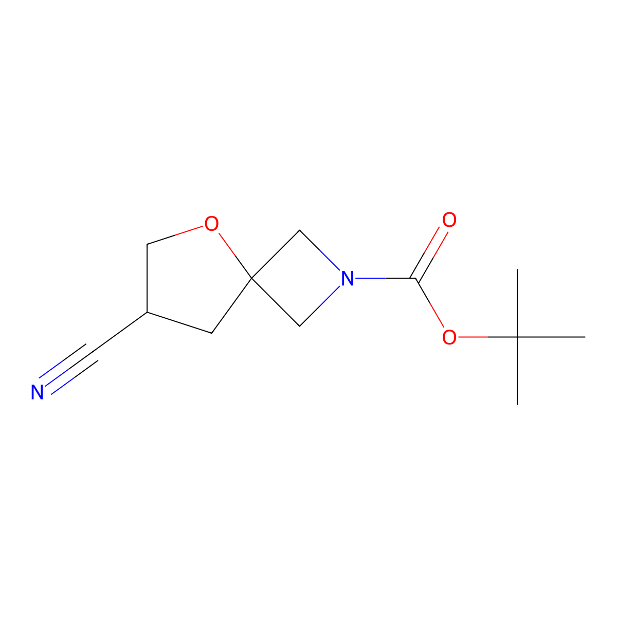 Tert-butyl 7-cyano-5-oxa-2-azaspiro(3.4)octane-2-carboxylate molecular structure, CAS 1330763-36-4