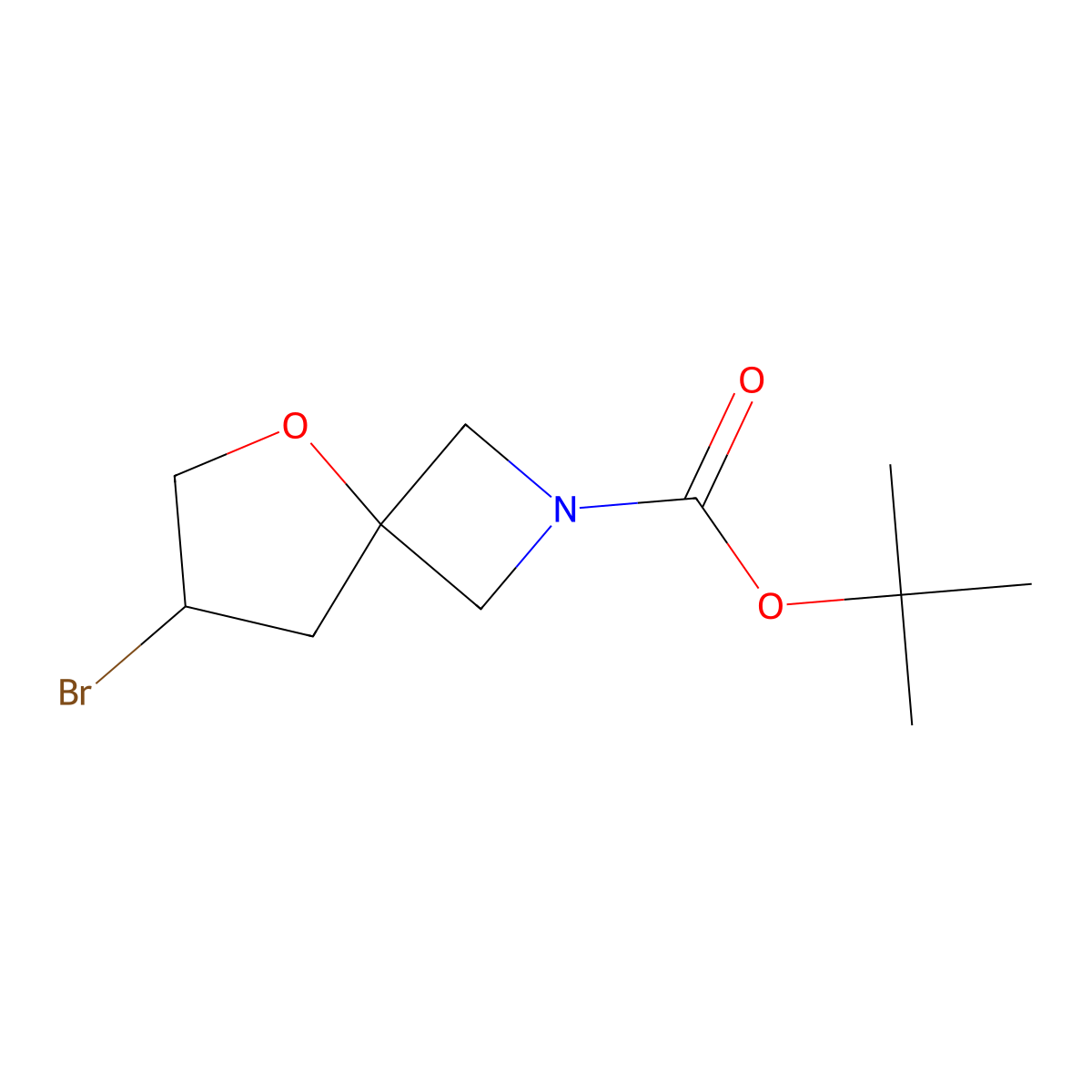 Tert-butyl 7-bromo-5-oxa-2-azaspiro(3.4)octane-2-carboxylate molecular structure, CAS 1330765-30-4