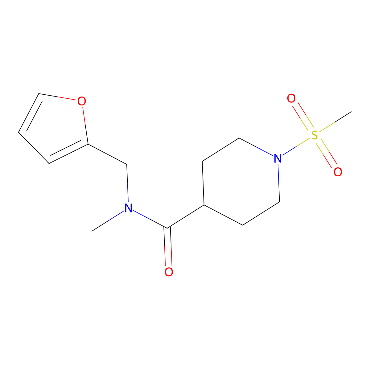N-(furan-2-ylmethyl)-N-methyl-1-(methylsulfonyl)piperidine-4-carboxamide molecular structure, CAS 1330836-92-4