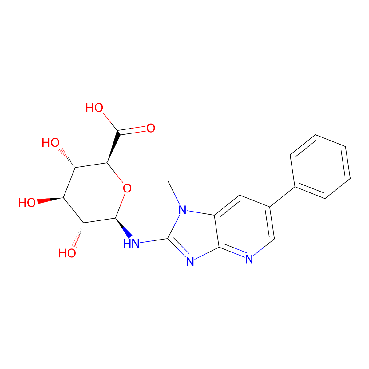 2-Amino-1-methyl-6-phenylimidazo[4,5-b]pyridine N-|A-D-Glucuronide molecular structure, CAS 133084-70-5