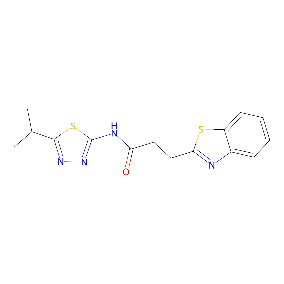 3-(benzo[d]thiazol-2-yl)-N-(5-isopropyl-1,3,4-thiadiazol-2-yl)propanamide molecular structure, CAS 1330871-20-9