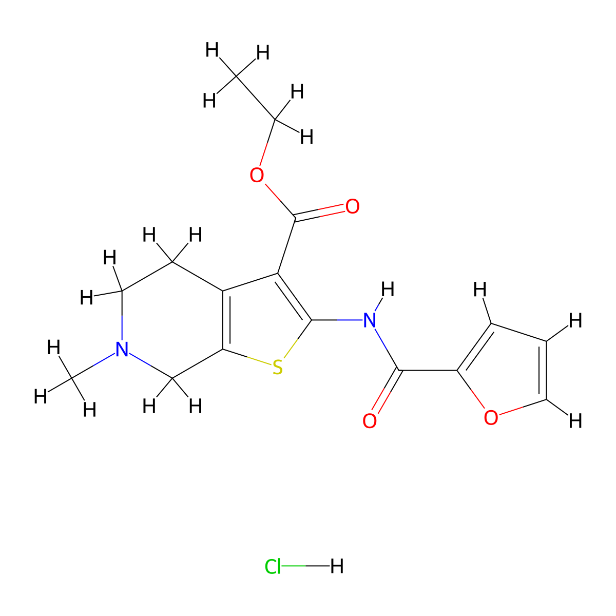 Ethyl 2-(furan-2-carboxamido)-6-methyl-4,5,6,7-tetrahydrothieno[2,3-c]pyridine-3-carboxylate hydrochloride molecular structure, CAS 1330959-40-4