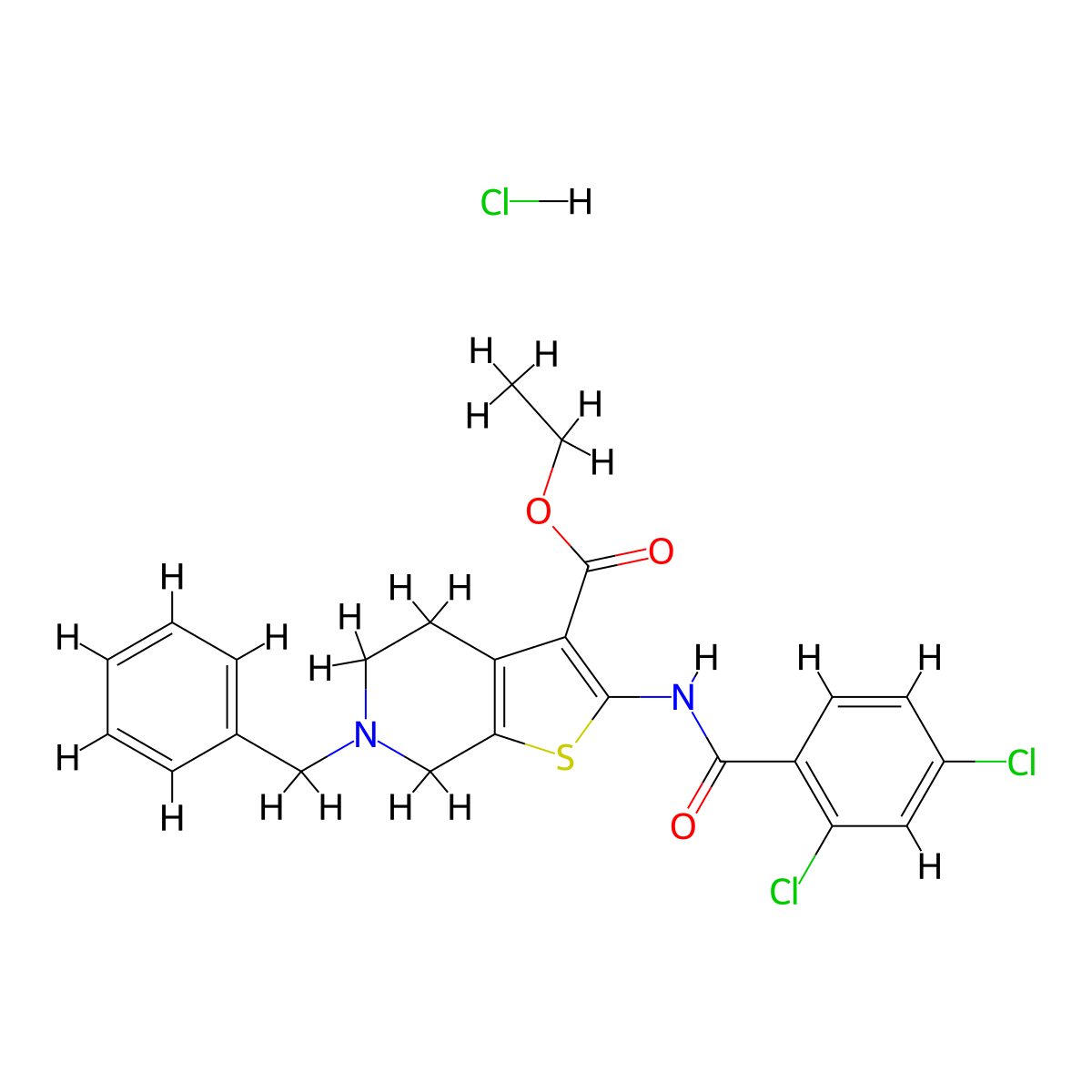 Ethyl 6-benzyl-2-(2,4-dichlorobenzamido)-4,5,6,7-tetrahydrothieno[2,3-c]pyridine-3-carboxylate hydrochloride molecular structure, CAS 1331085-14-3
