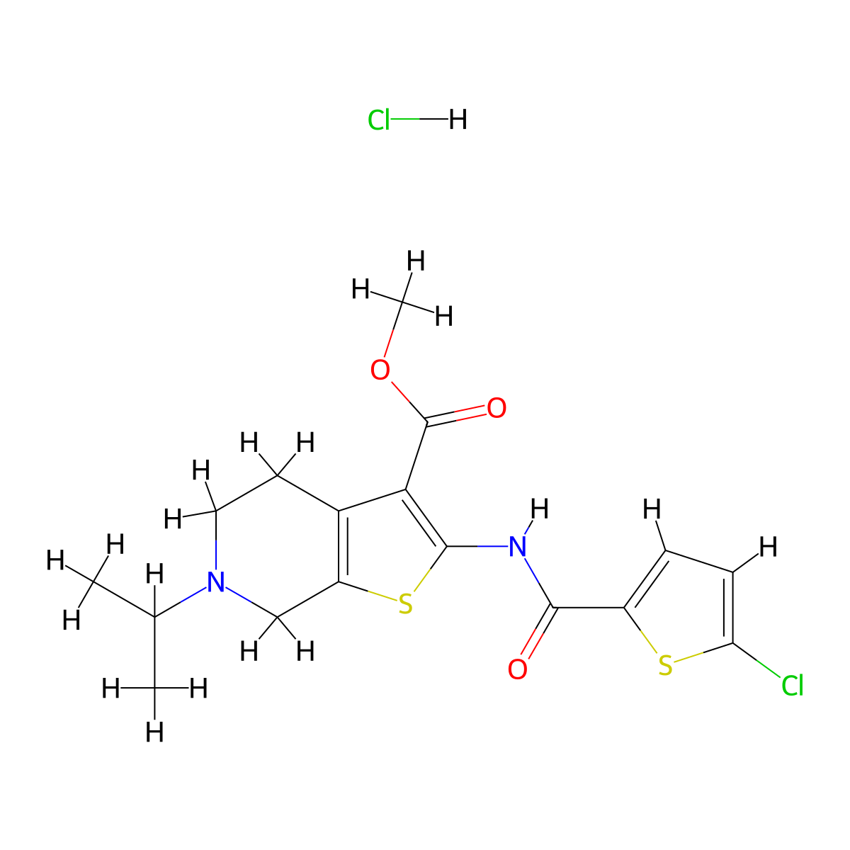 Methyl 2-(5-chlorothiophene-2-carboxamido)-6-isopropyl-4,5,6,7-tetrahydrothieno[2,3-c]pyridine-3-carboxylate hydrochloride molecular structure, CAS 1331086-19-1