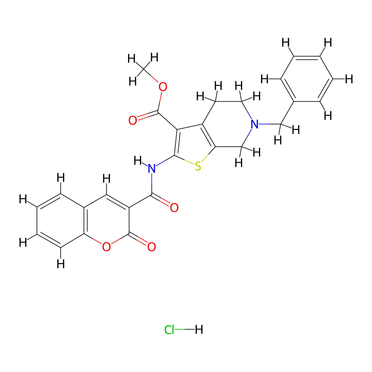 methyl 6-benzyl-2-(2-oxo-2H-chromene-3-carboxamido)-4,5,6,7-tetrahydrothieno[2,3-c]pyridine-3-carboxylate hydrochloride molecular structure, CAS 1331086-37-3