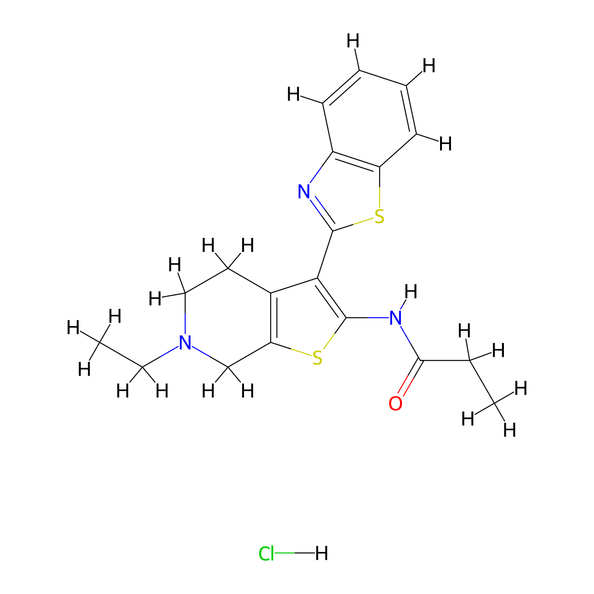 N-(3-(benzo[d]thiazol-2-yl)-6-ethyl-4,5,6,7-tetrahydrothieno[2,3-c]pyridin-2-yl)propionamide hydrochloride molecular structure, CAS 1331109-57-9