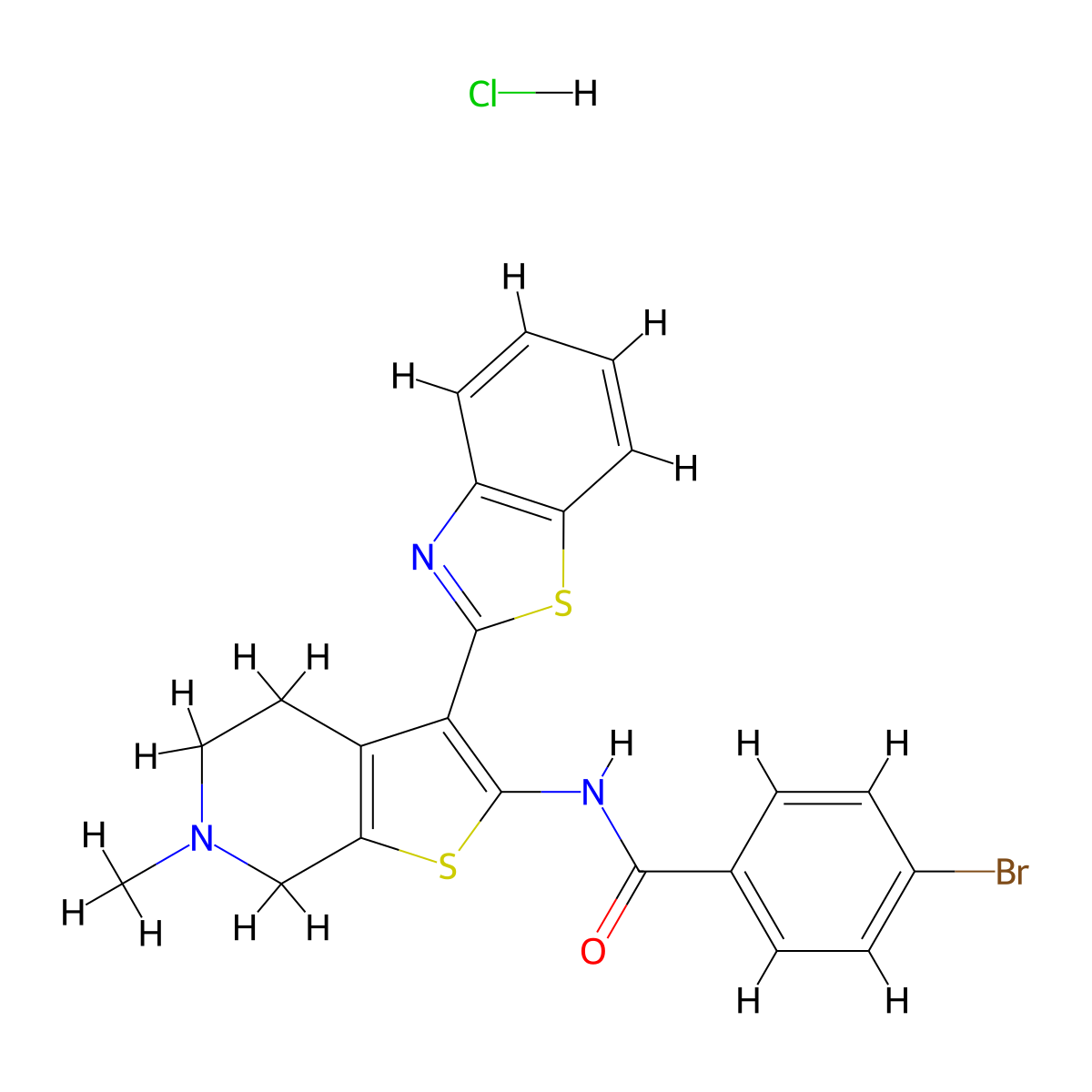N-(3-(benzo[d]thiazol-2-yl)-6-methyl-4,5,6,7-tetrahydrothieno[2,3-c]pyridin-2-yl)-4-bromobenzamide hydrochloride molecular structure, CAS 1331110-42-9