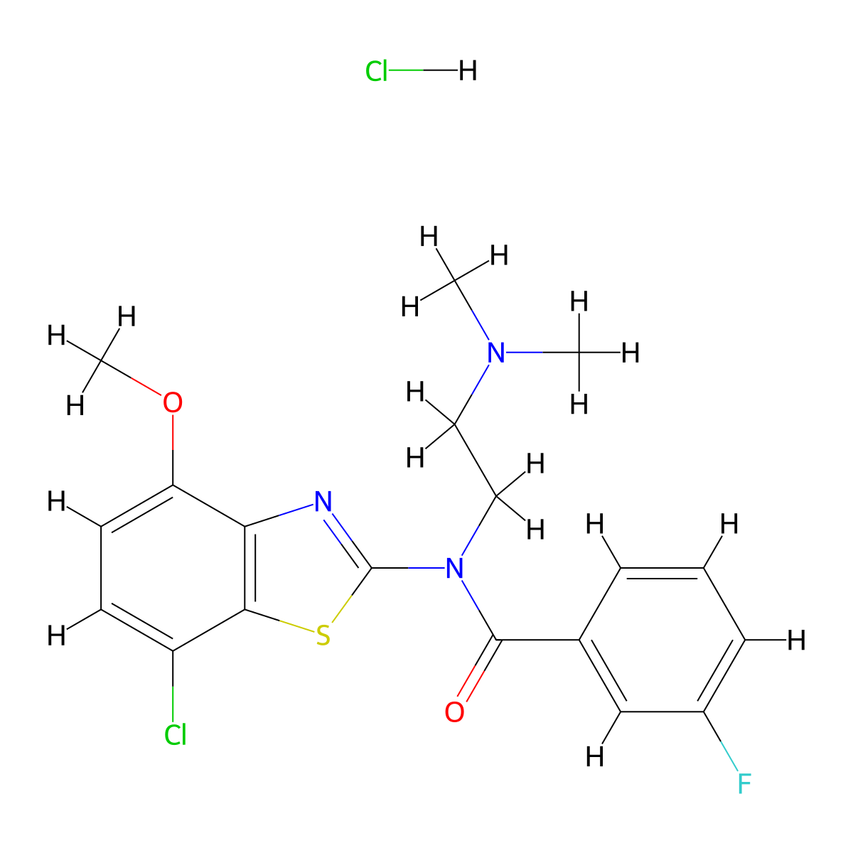 N-(7-chloro-4-methoxybenzo[d]thiazol-2-yl)-N-(2-(dimethylamino)ethyl)-3-fluorobenzamide hydrochloride molecular structure, CAS 1331119-81-3