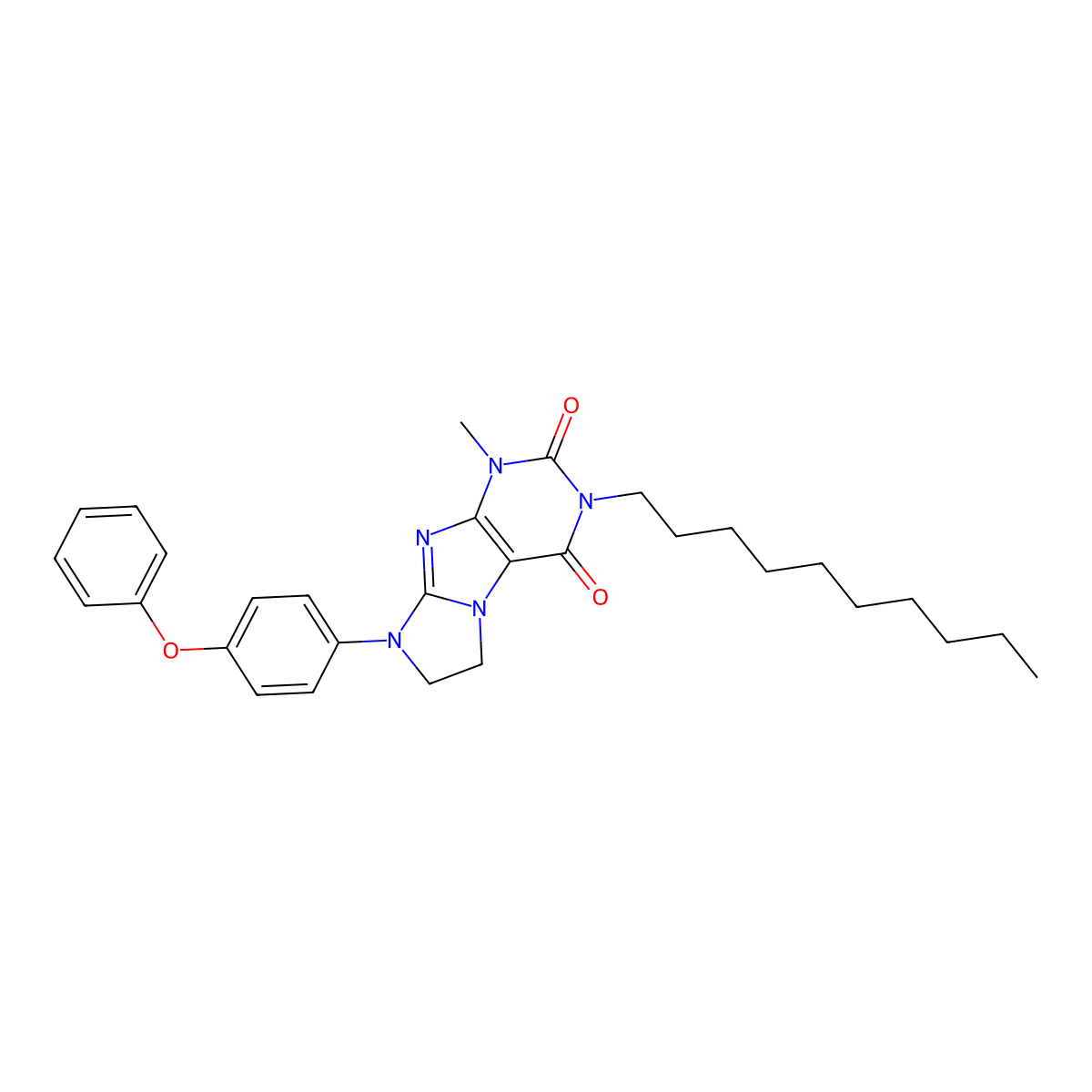 3-decyl-1-methyl-8-(4-phenoxyphenyl)-1H,2H,3H,4H,6H,7H,8H-imidazo[1,2-g]purine-2,4-dione molecular structure, CAS 1331126-43-2