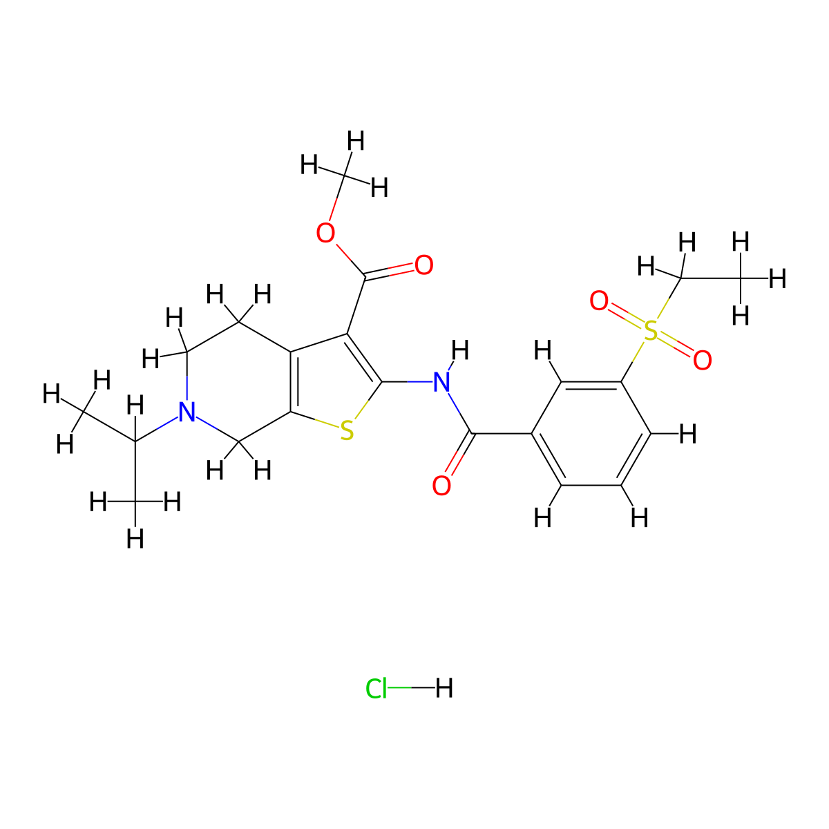Methyl 2-(3-(ethylsulfonyl)benzamido)-6-isopropyl-4,5,6,7-tetrahydrothieno[2,3-c]pyridine-3-carboxylate hydrochloride molecular structure, CAS 1331127-50-4