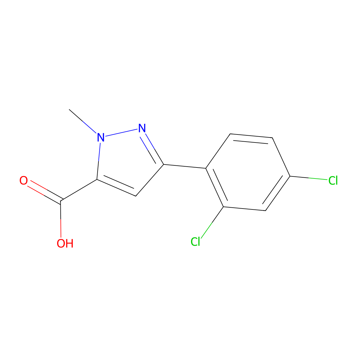3-(2,4-dichlorophenyl)-1-methyl-1H-pyrazole-5-carboxylic acid molecular structure, CAS 133113-04-9