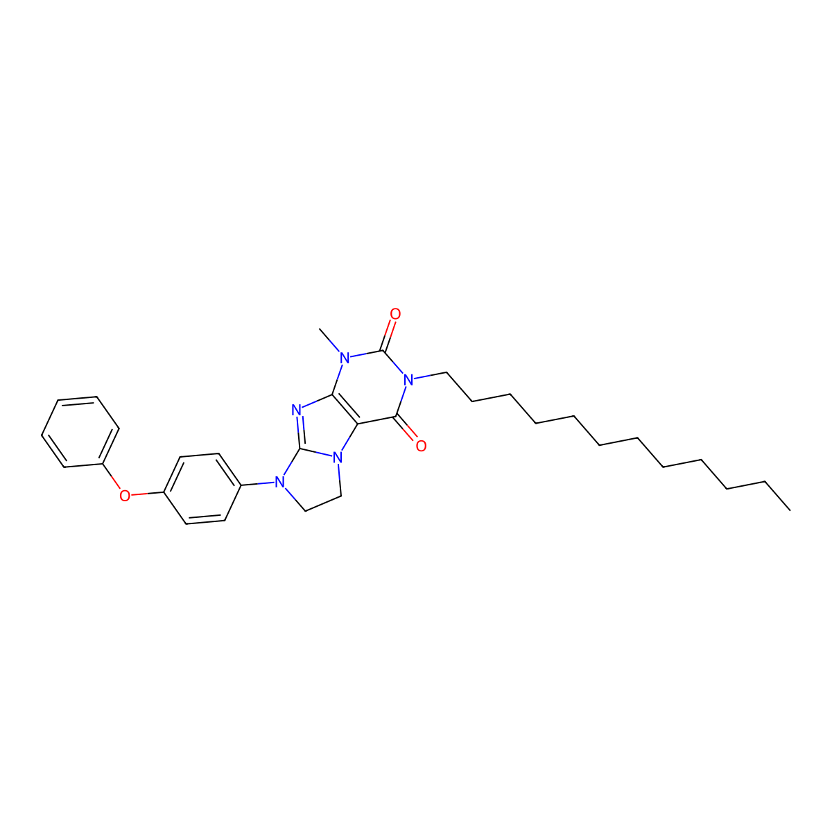 3-dodecyl-1-methyl-8-(4-phenoxyphenyl)-1H,2H,3H,4H,6H,7H,8H-imidazo[1,2-g]purine-2,4-dione molecular structure, CAS 1331135-04-6