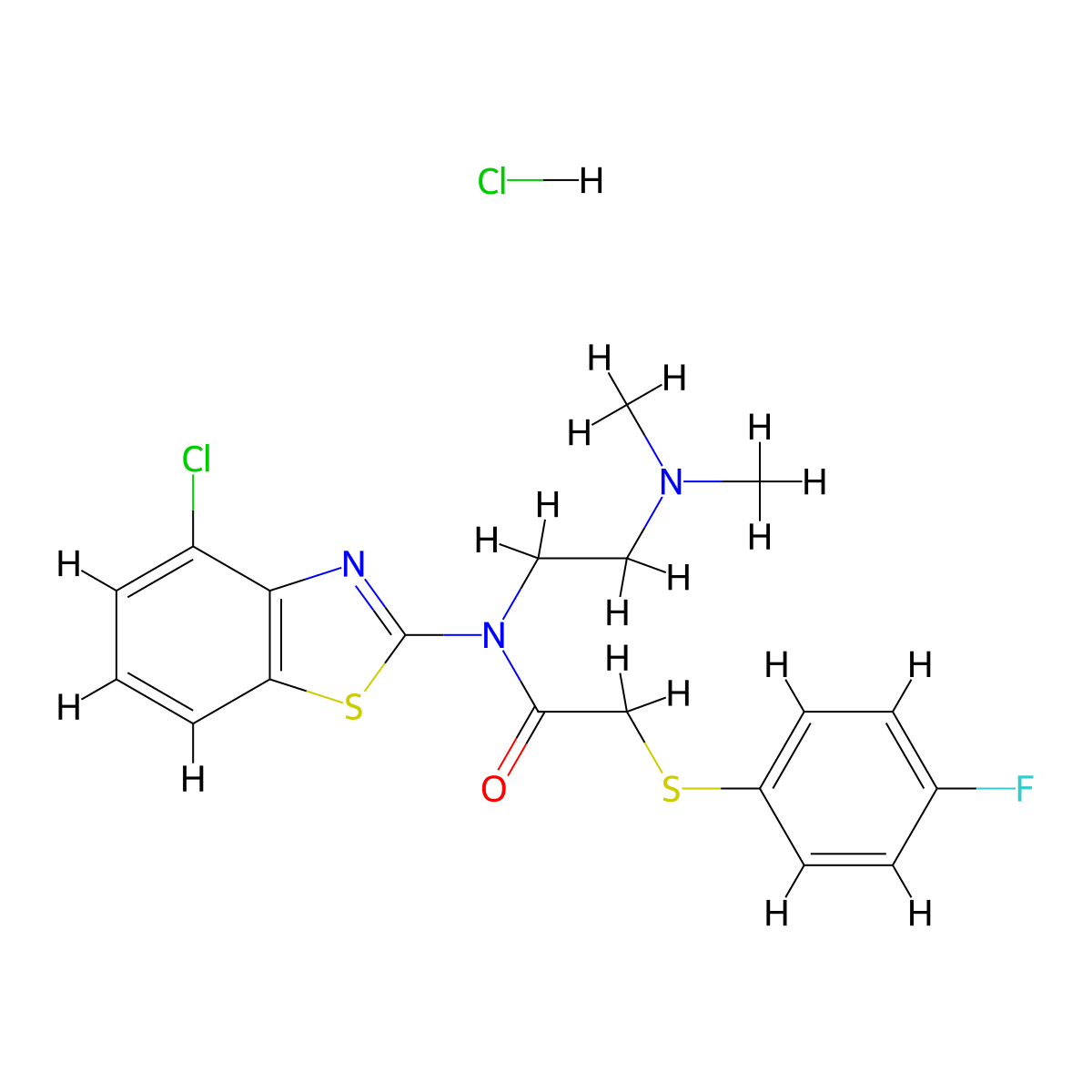 N-(4-chlorobenzo[d]thiazol-2-yl)-N-(2-(dimethylamino)ethyl)-2-((4-fluorophenyl)thio)acetamide hydrochloride molecular structure, CAS 1331135-52-4