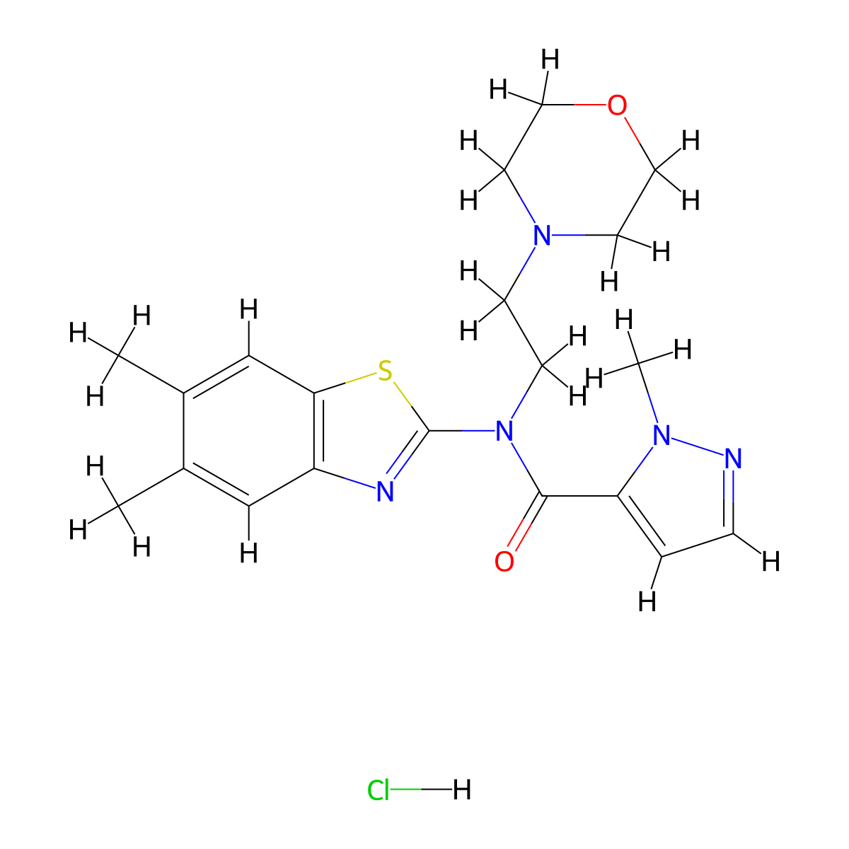 N-(5,6-dimethylbenzo[d]thiazol-2-yl)-1-methyl-N-(2-morpholinoethyl)-1H-pyrazole-5-carboxamide hydrochloride molecular structure, CAS 1331141-44-6