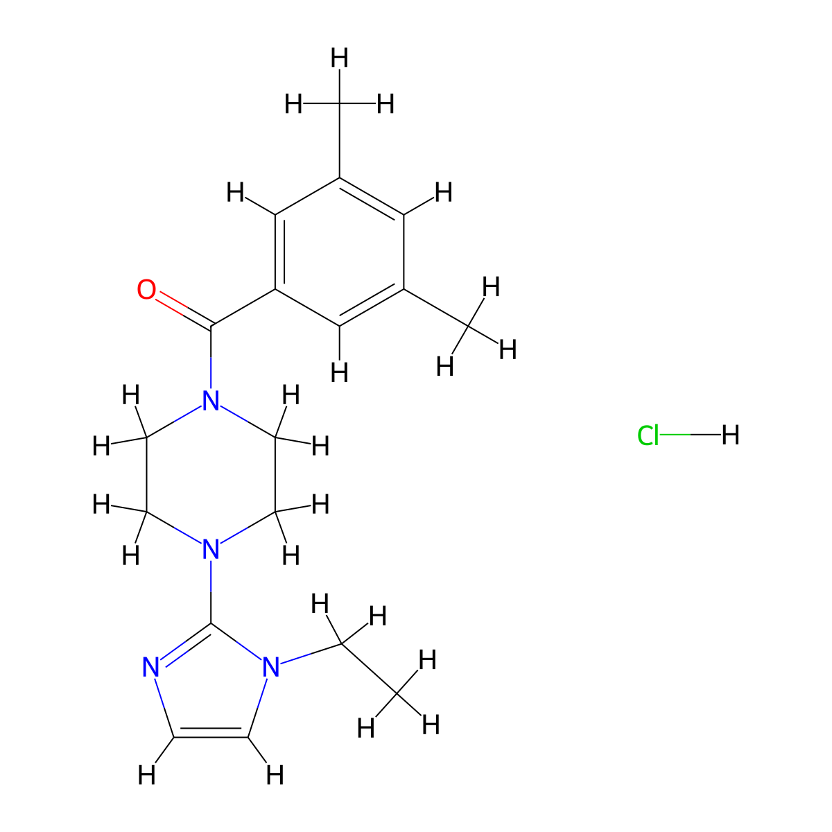 (3,5-dimethylphenyl)(4-(1-ethyl-1H-imidazol-2-yl)piperazin-1-yl)methanone hydrochloride molecular structure, CAS 1331143-77-1