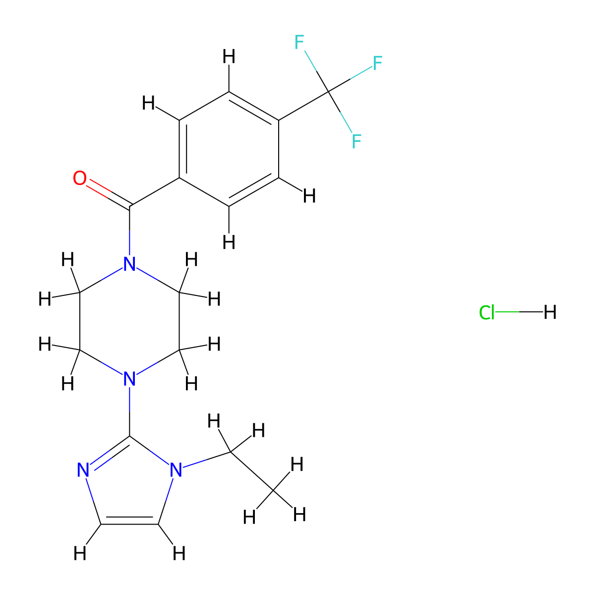 (4-(1-ethyl-1H-imidazol-2-yl)piperazin-1-yl)(4-(trifluoromethyl)phenyl)methanone hydrochloride molecular structure, CAS 1331145-26-6
