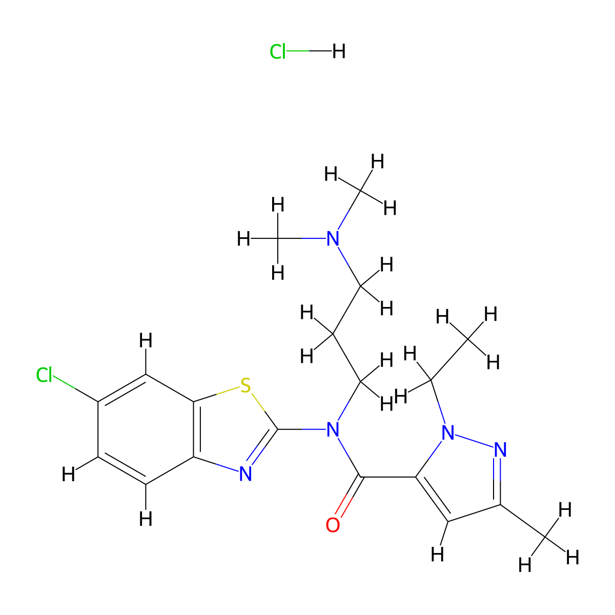 N-(6-chlorobenzo[d]thiazol-2-yl)-N-(3-(dimethylamino)propyl)-1-ethyl-3-methyl-1H-pyrazole-5-carboxamide hydrochloride molecular structure, CAS 1331148-39-0
