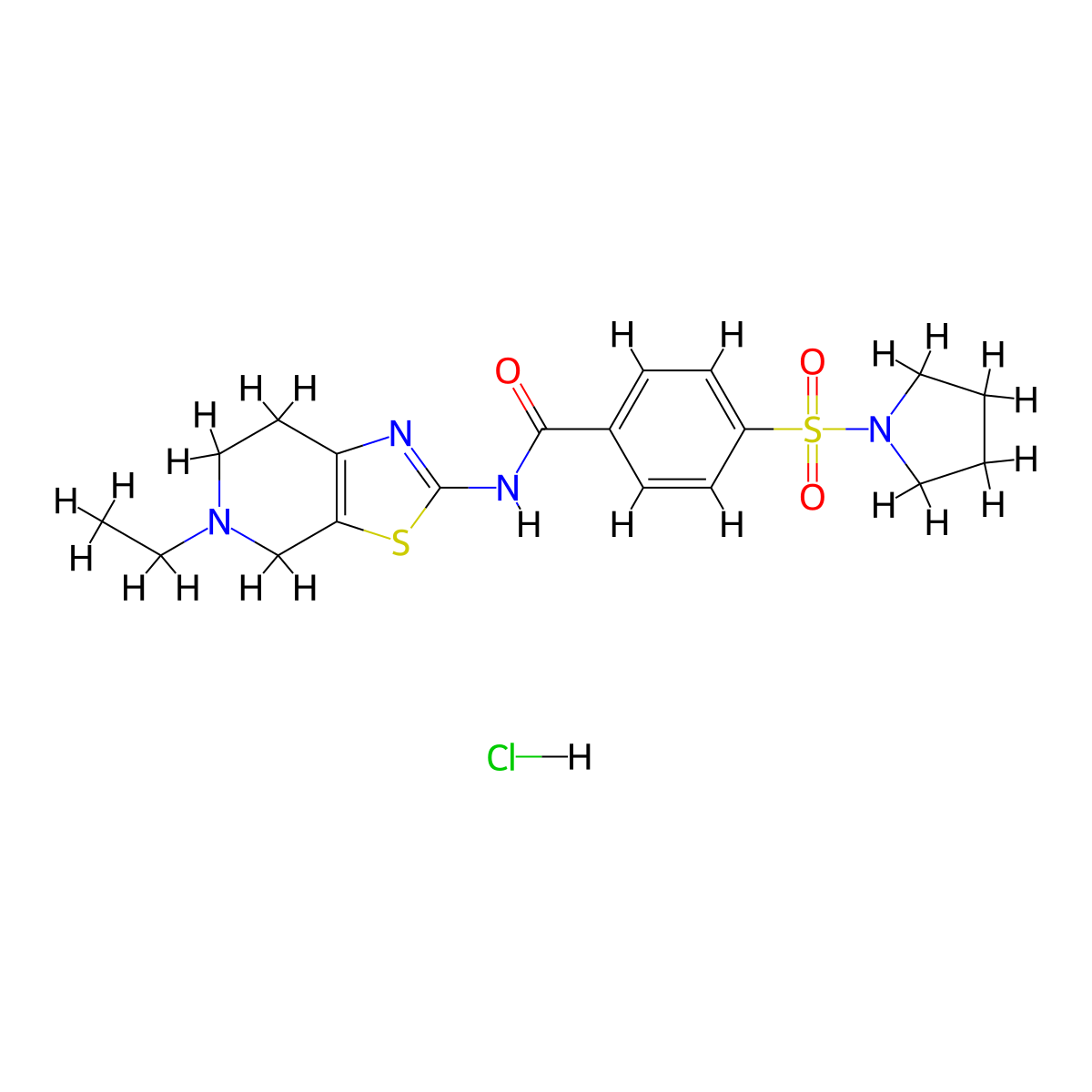 N-(5-ethyl-4,5,6,7-tetrahydrothiazolo[5,4-c]pyridin-2-yl)-4-(pyrrolidin-1-ylsulfonyl)benzamide hydrochloride molecular structure, CAS 1331174-52-7