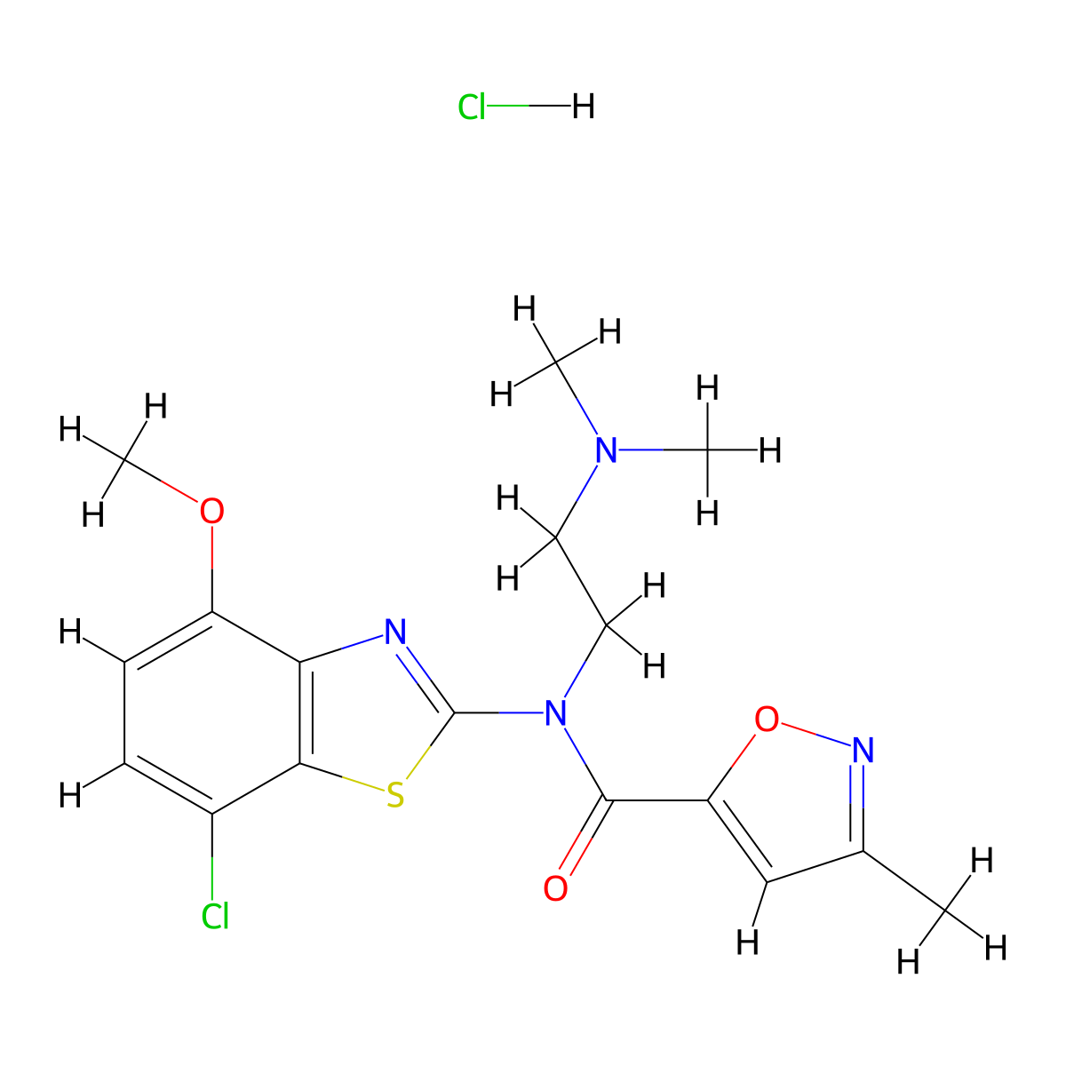 N-(7-chloro-4-methoxybenzo[d]thiazol-2-yl)-N-(2-(dimethylamino)ethyl)-3-methylisoxazole-5-carboxamide hydrochloride molecular structure, CAS 1331177-56-0
