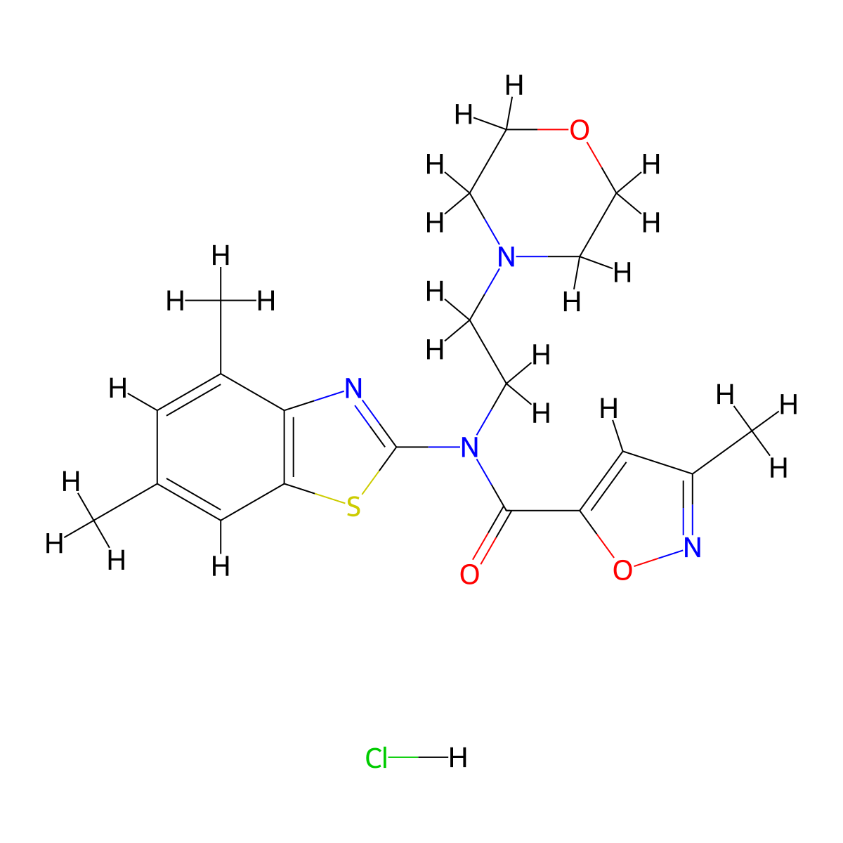 N-(4,6-dimethylbenzo[d]thiazol-2-yl)-3-methyl-N-(2-morpholinoethyl)isoxazole-5-carboxamide hydrochloride molecular structure, CAS 1331177-67-3
