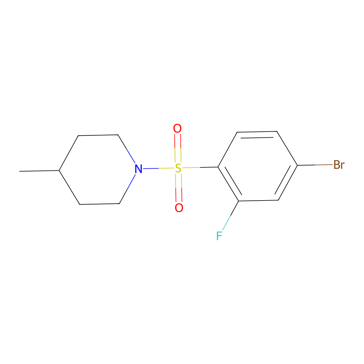 1-((4-Bromo-2-fluorophenyl)sulfonyl)-4-methylpiperidine molecular structure, CAS 1331186-01-6