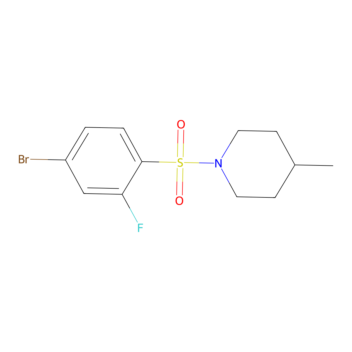 1-((4-Bromo-2-fluorophenyl)sulfonyl)-4-methylpiperidine molecular structure, CAS 1331186-01-6