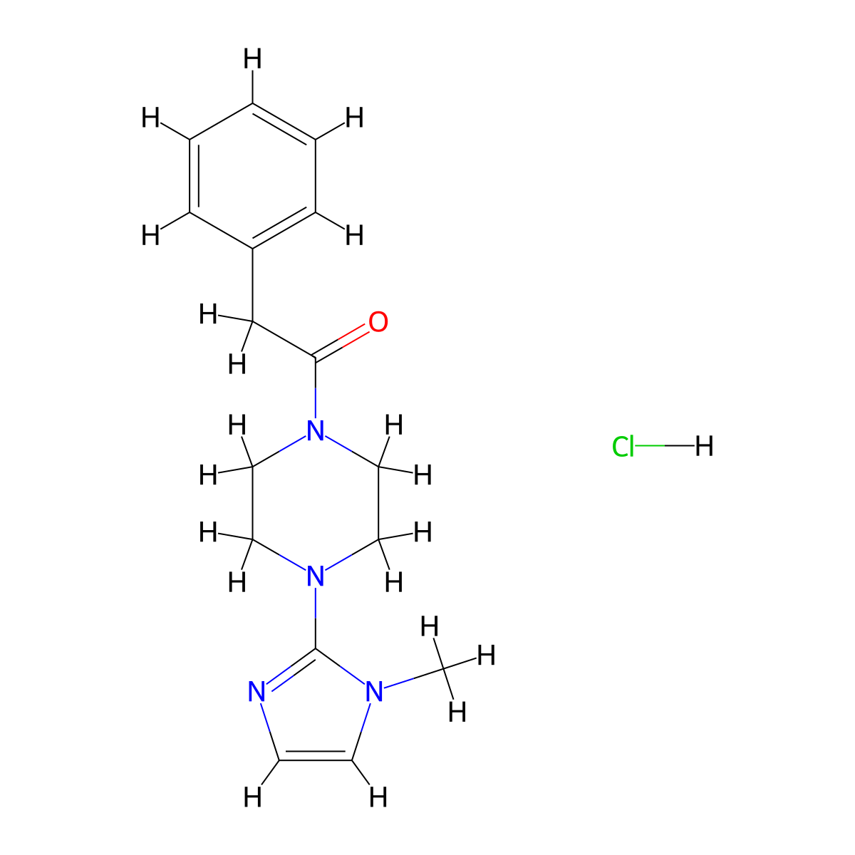 1-(4-(1-methyl-1H-imidazol-2-yl)piperazin-1-yl)-2-phenylethanone hydrochloride molecular structure, CAS 1331188-19-2