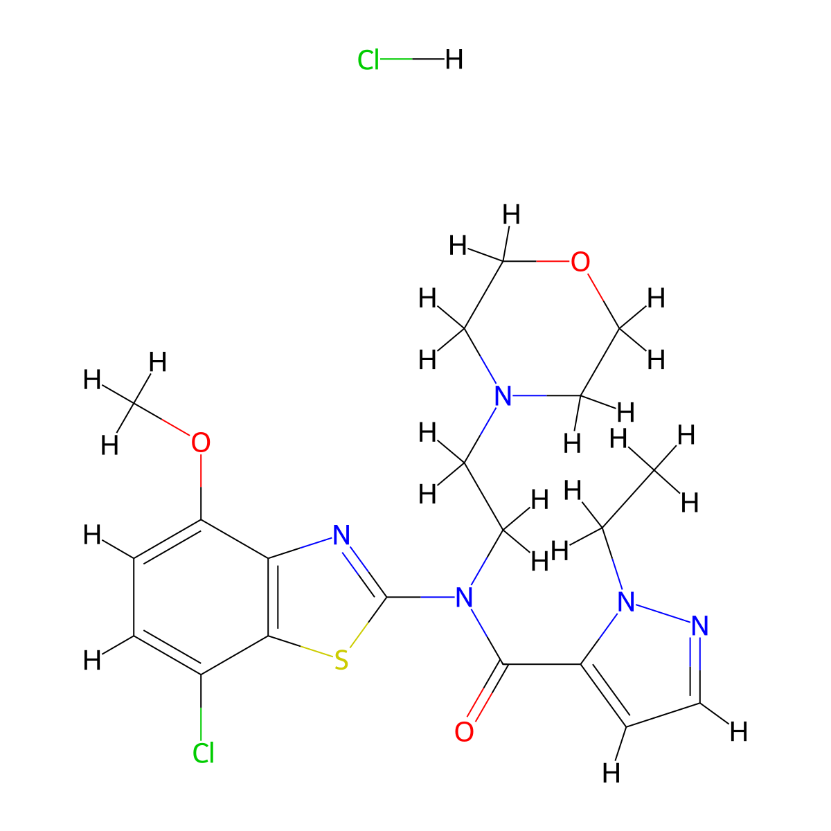 N-(7-chloro-4-methoxybenzo[d]thiazol-2-yl)-1-ethyl-N-(2-morpholinoethyl)-1H-pyrazole-5-carboxamide hydrochloride molecular structure, CAS 1331191-28-6