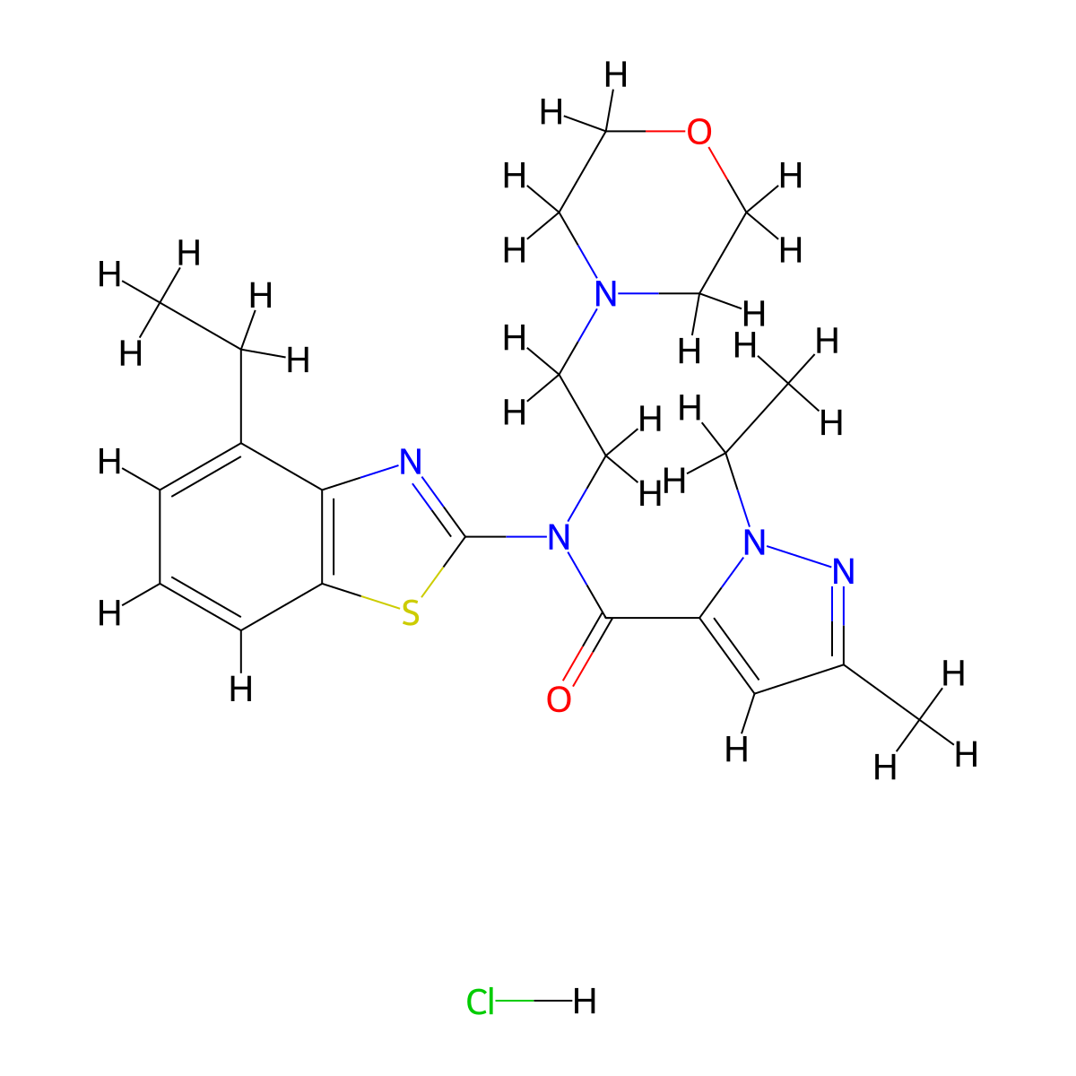 1-ethyl-N-(4-ethylbenzo[d]thiazol-2-yl)-3-methyl-N-(2-morpholinoethyl)-1H-pyrazole-5-carboxamide hydrochloride molecular structure, CAS 1331192-12-1