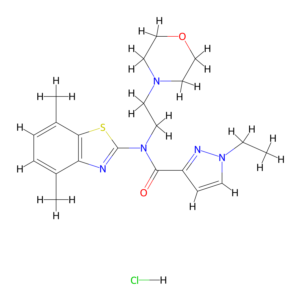 N-(4,7-dimethylbenzo[d]thiazol-2-yl)-1-ethyl-N-(2-morpholinoethyl)-1H-pyrazole-3-carboxamide hydrochloride molecular structure, CAS 1331192-78-9